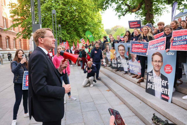 Schleswig-Holstein's state premier Daniel Günther on the campaign trail ahead of the state elections.