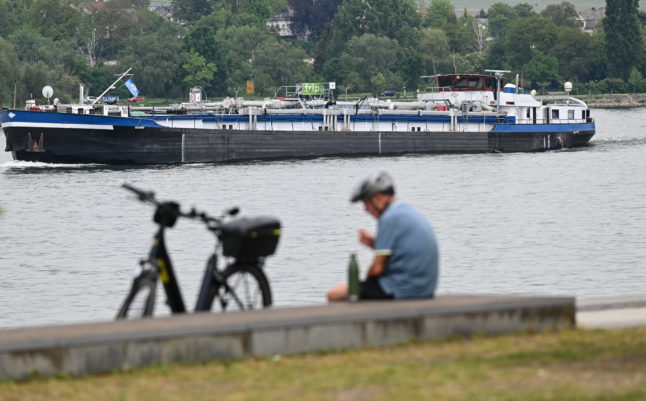 A cyclist enjoys a break in Ingelheim, Rhineland-Palatinate.