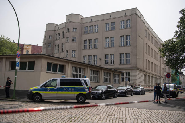 A police cordon outside the secondary school in Bremerhaven following the shooting on Thursday.
