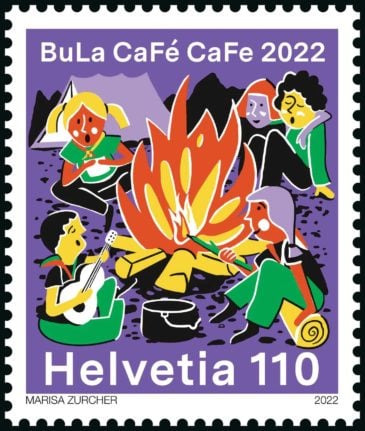 Scratch and Sniff: The commemorative campfire stamp. Image: Swiss Post