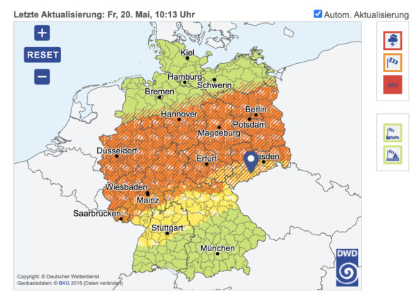 The German Weather Service (DWD) storm warnings on Friday morning.