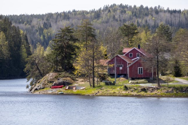 A lakeside cabin in Norway.