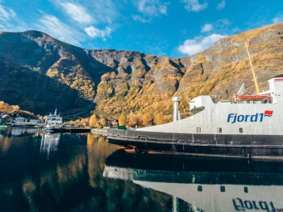 Pictured is a Fjord 1 ferry.