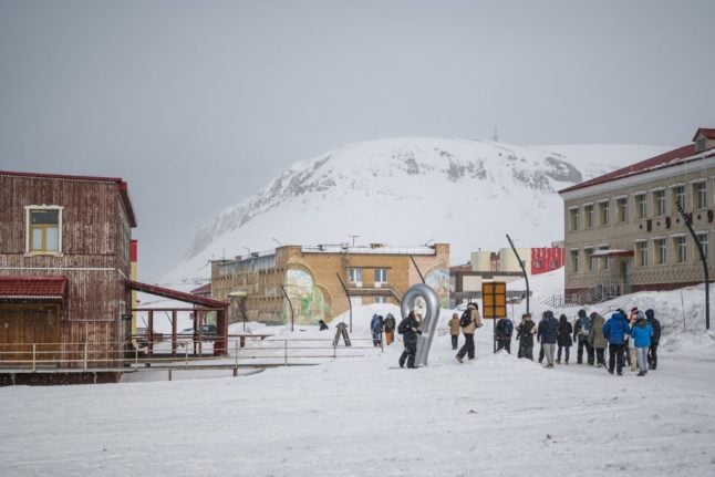 Tourists visit Barentsburg.