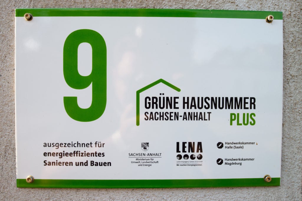 The green house number nine which won an award for energy-efficient renovation and construction in Saxony-Anhalt.
