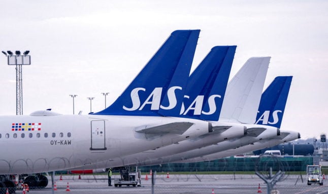 Scandinavian Airlines (SAS) Airbus A320 planes parked at Copenhagen Airport