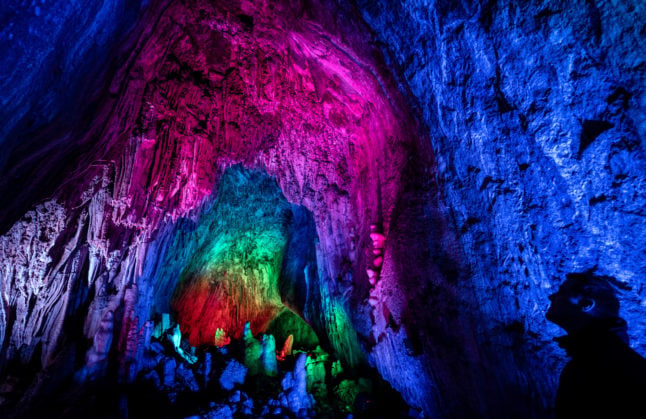 The illuminated The Dechen Caves in March 2022. 