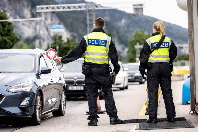 German police at the Germany-Austria border in August 2021 during Covid restrictions.