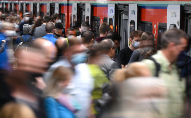 People at Frankfurt's main station on June 1st, the start of Germany's €9 monthly travel ticket offer.