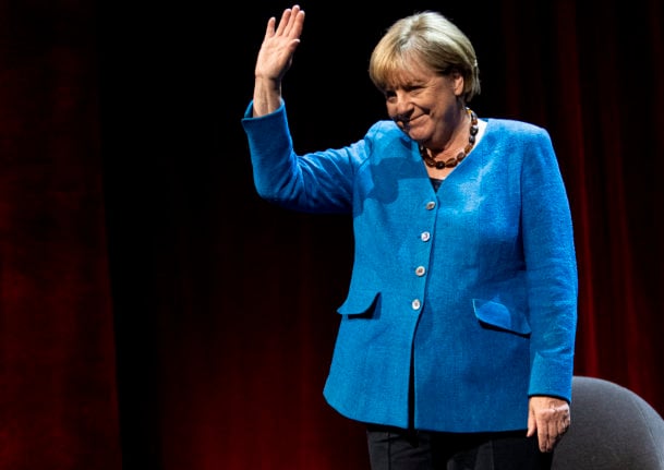 Former Chancellor Angela Merkel on stage in Berlin on Tuesday.