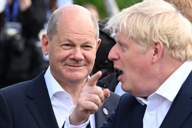 German Chancellor Olaf Scholz and British Prime Minister Boris Johnson at Elmau on June 26th. 