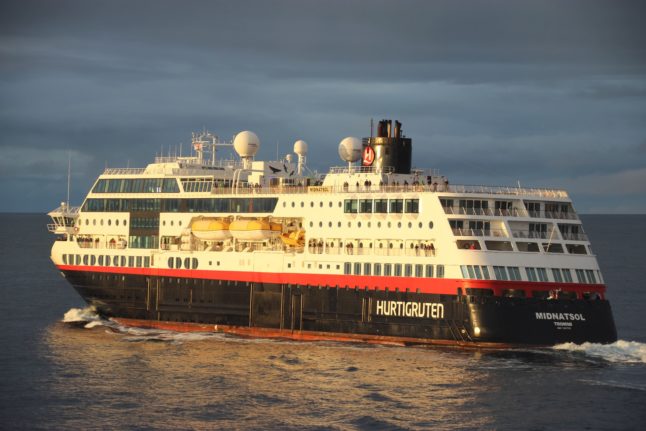 Pictured is one of the Hurtigruten coastal cruise ships.