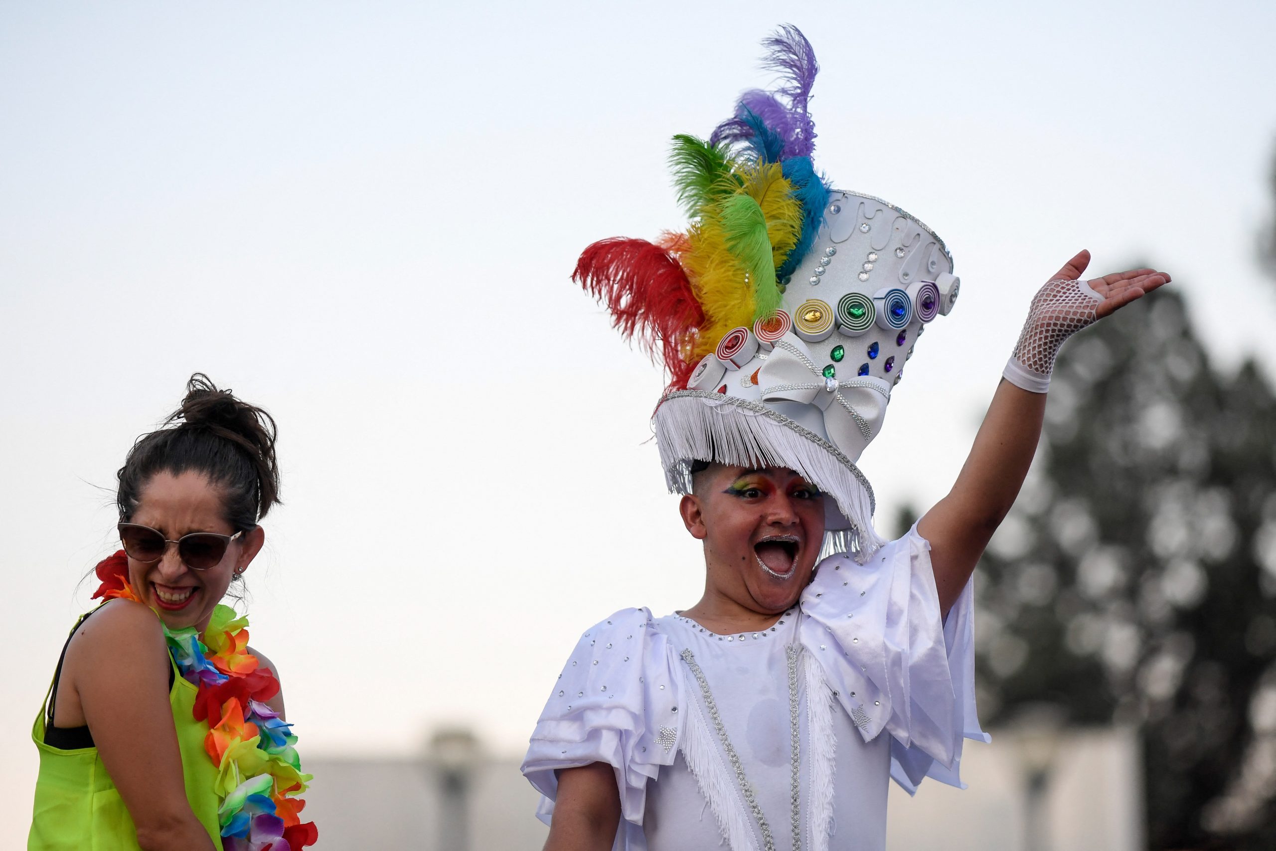 Participants wear costumes during the Pride march in Madrid