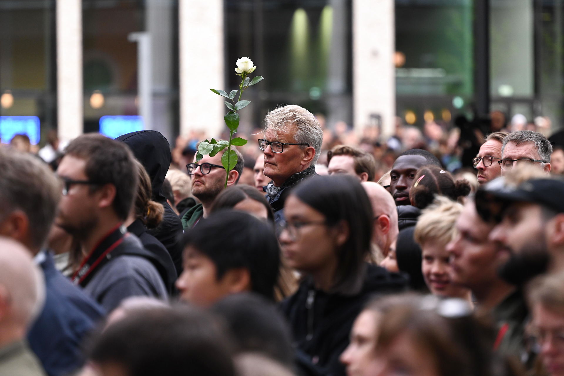 Thousands of people attend a memorial for the victims of the Copenhagen shooting on 5th July 2022.