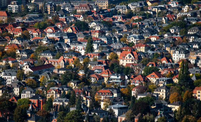 A view of houses and flats from above in Dresden, Saxony.