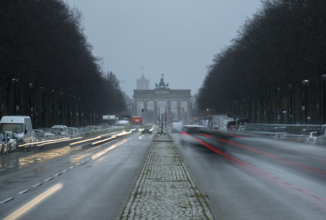 Rain at Brandenburg Gate in Berlin.