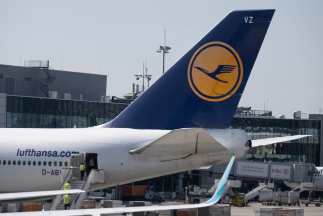 A Lufthansa airplane at Frankfurt airport.