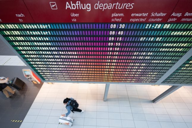 The departure board at Dresden airport on Wednesday shows cancellations.