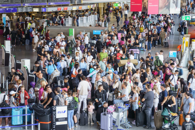 Passengers at Frankfurt airport on Wednesday during the strike.