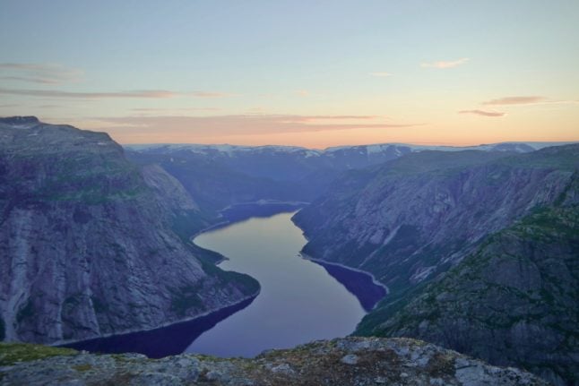 Pictured is a view is Trolltunga.
