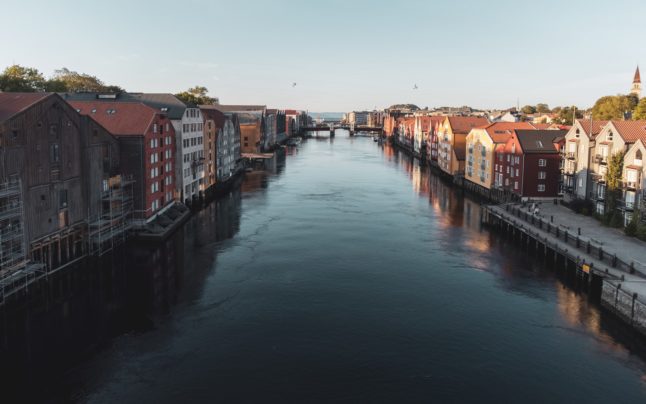 Pictured are houses on Trondheim.