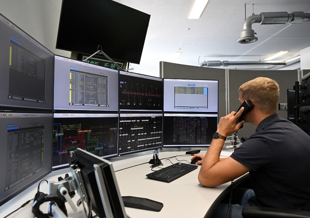 An employee of energy supplier N-ERGIE working at the company's network control centre in Nuremberg, southern Germany. 
