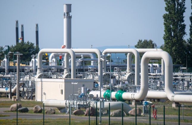 Pipe systems and shut-off devices at the gas receiving station of the Nord Stream 1 Baltic Sea pipeline.