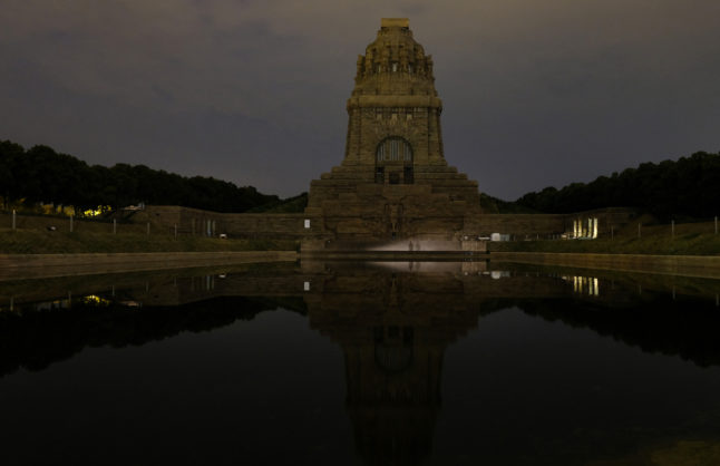 View of the unlit Monument to the Battle of the Nations. Against the background of the looming energy crisis, Leipzig has switched off the lighting of around 240 public buildings and landmarks.