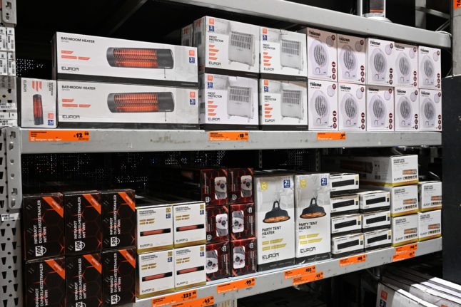 Gas heaters on display in Hornbach Baumarkt in Fröttmaning.