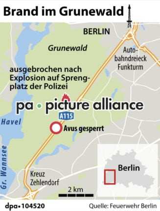 Map shows where the fire broke out in Berlin's Grunewald