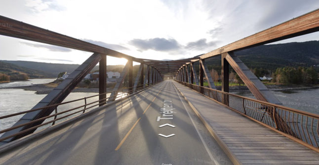 Pictured is a Google Maps grab of Tretten bridge before it collapsed.