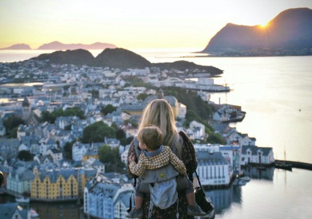 Pictured is a mother and child in Ålesund, west Norway.