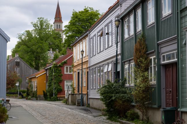 Pictured are wooden houses in Trondheim.