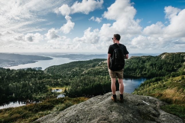 Pictured is a person on a hike near Bergen.