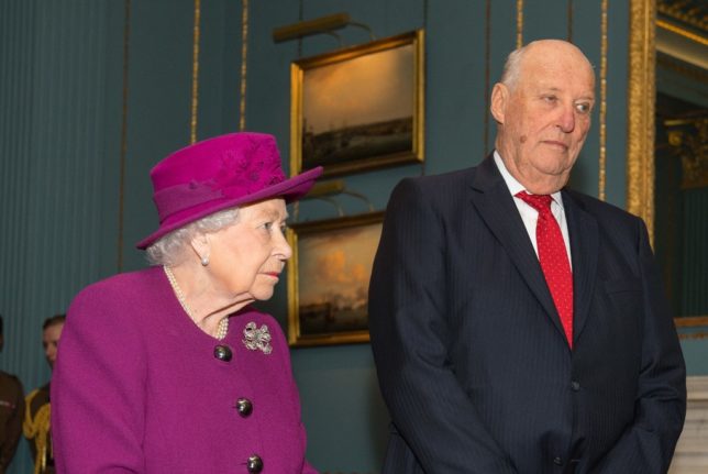 Pictured is a file photo of Queen Elizabeth II and King Harald of Norway.