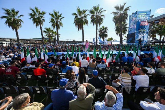 Giorgia Meloni delivers speech at party rally 