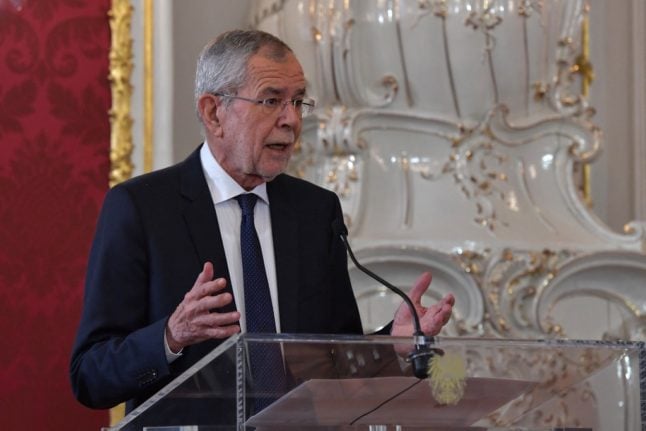 Austria's President Alexander Van der Bellen delivers a speech in 2021.
