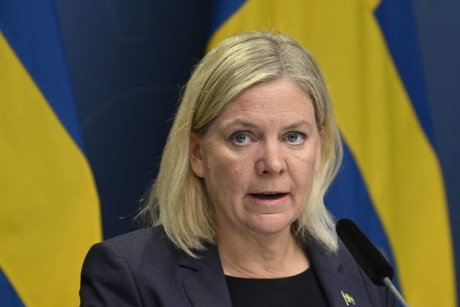 Prime Minister Magdalena Andersson at a press conference on Saturday about a potential financial crisis sparked by Europe's energy crunch.