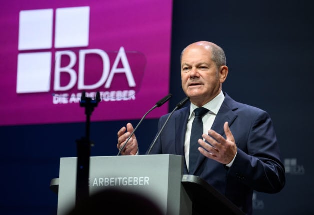 German Chancellor Olaf Scholz speaks at the German Employers' Day, organized by the Confederation of German Employers' Associations (BDA).