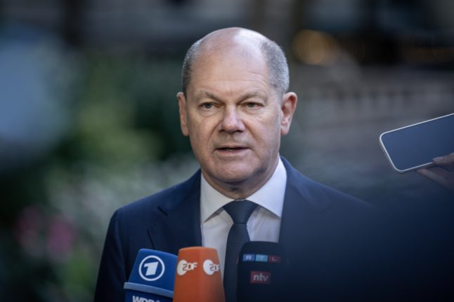 German Chancellor Olaf Scholz speaks in New York.