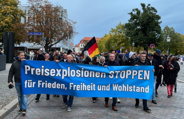 People demonstrate against rising energy prices and inflation in Magdeburg, Germany on September 26th. The banners reads: 'Stop price explosions. for peace, freedom and prosperity.'