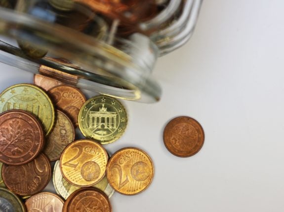 Euro coins in a jar
