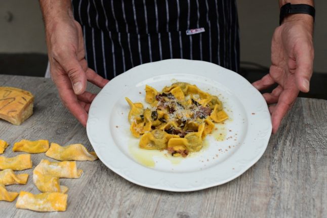 Chef Samuel Perico shows typical pasta dish "I Casoncelli" on June 16, 2020