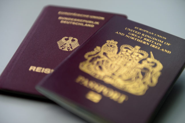 A British and German passport.