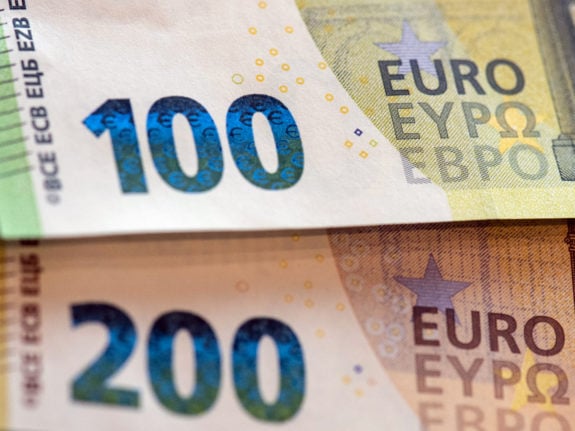 Newly designed one hundred and two hundred euro notes presented at the Bundesbank in 2019.