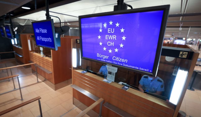 Passport control lines at Hamburg airport.