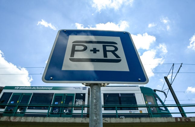 A 'Park and Ride' sign in Potsdam, Brandenburg.