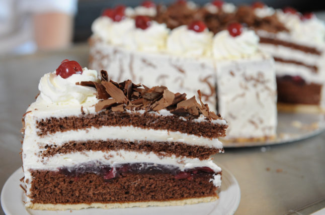 A piece of Schwarzwälder Kirschtorte or black forest cake in Germany.