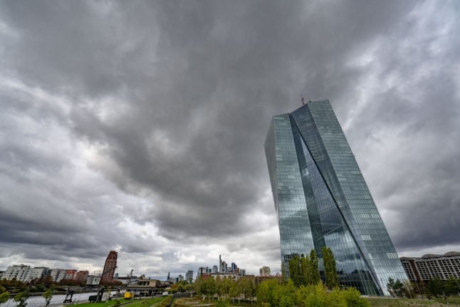 Dark clouds over Frankfurt's banking quarter.