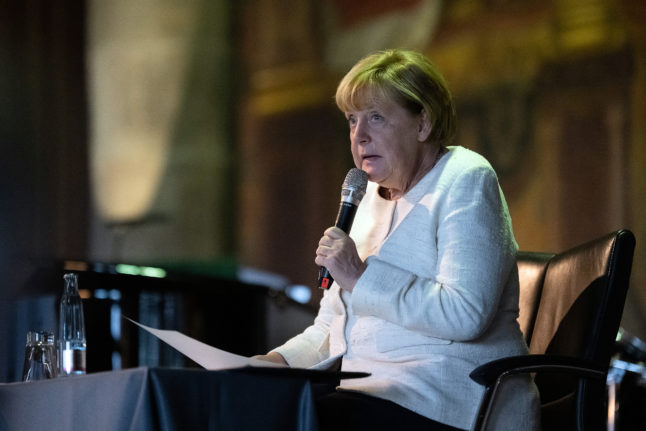 Angela Merkel, former German Chancellor, speaks at the ceremony marking the 1100th anniversary of the town of Goslar.
